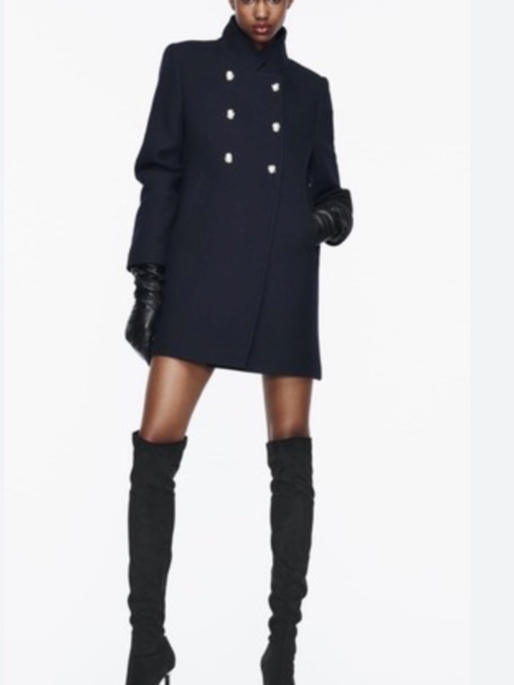 ZARA DOUBLE-BREASTED HIGH NECK COAT WITH WOOL Size Medium